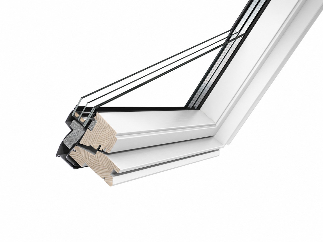 Snitt av hvitt VELUX takvindu